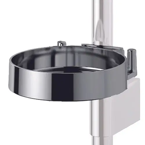 Seifenschale aus Chrom von Ideal Standard, rundes Design, montiert an einer vertikalen Stange, ohne sichtbare Halterungen.